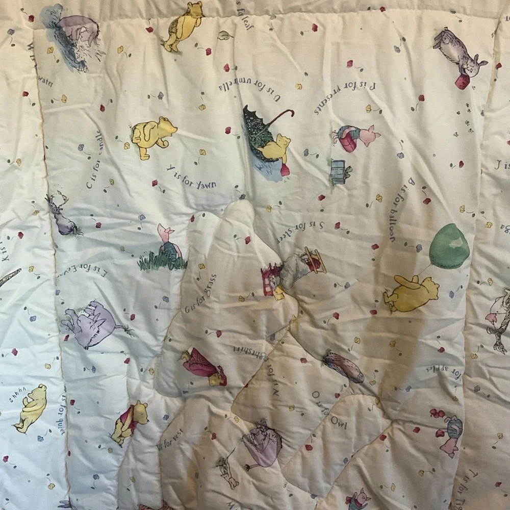 Vtg Classic Pooh Red Calliope Disney Baby Blanket ABC Crib‎ Bedding 1999 Rare